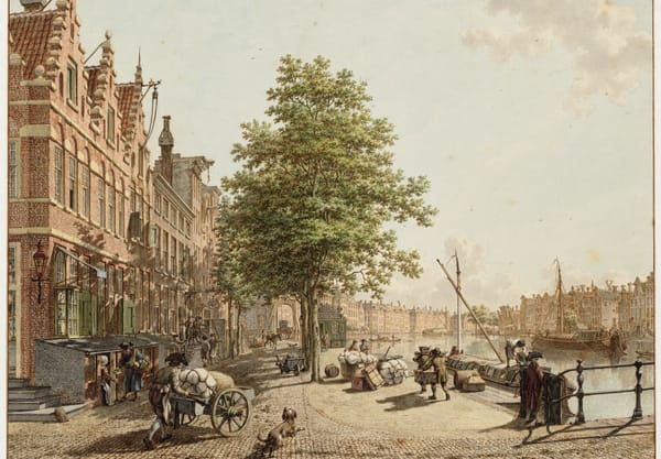 De Amstel en het 's-Gravelandse Veer gezien vanaf de Kloveniersburgwal. Jacob Cats 1741-1799 Collectie Stadsarchief Amsterdam Het 's-Gravelandse Veer