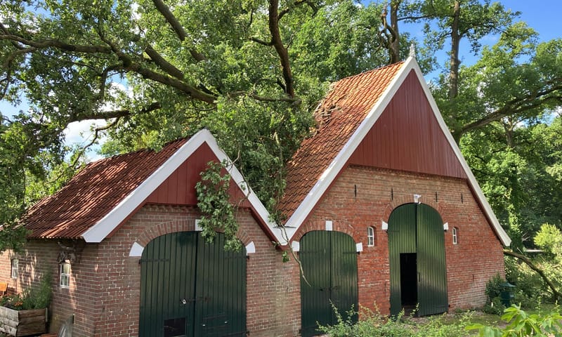 De schuur naast de boerderij van Het Keunenhuis kreeg een boom op zijn dak De schuur naast de boerderij van Het Keunenhuis kreeg een boom op zijn dak