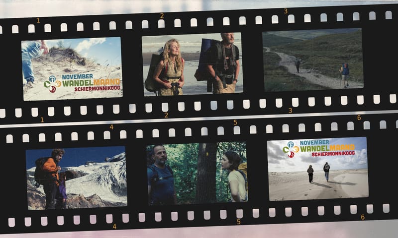 een filmrol met daarop afbeeldingen van de films die worden getoond tijdens de wandelmaand