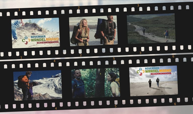 een filmrol met daarop afbeeldingen van de films die worden getoond tijdens de wandelmaand