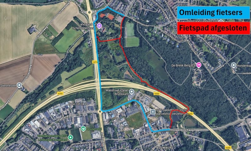 Omleiding fietsers De omleiding fietsers op de kaart