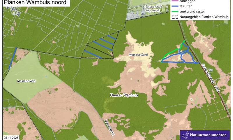 Kaart recreatiezonering Planken Wambuis noord