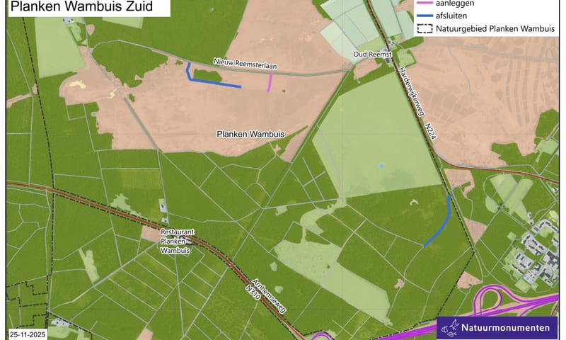 Kaart recreatiezonering Planken Wambuis zuid