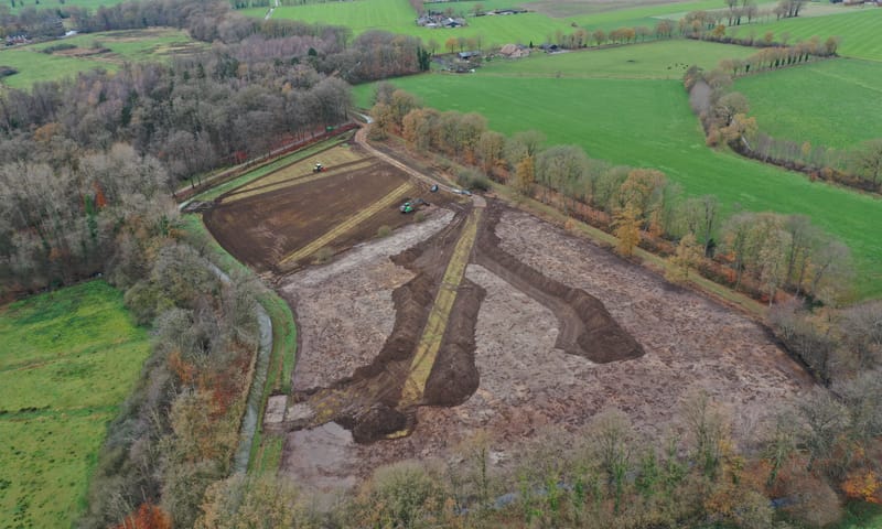 Voortang graafwerk vanuit de lucht