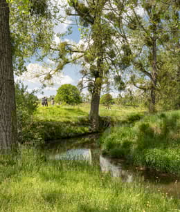 Wandelaars langs de Geul in het Zuid-Limburgse Geuldal Wandelaars langs de Geul in het Zuid-Limburgse Geuldal