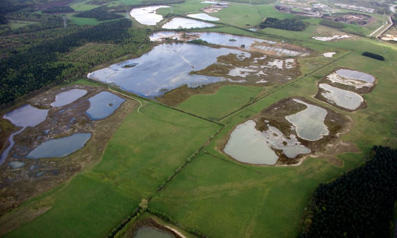 In 2010 werd het vennengebied officieel geopend. Luchtfoto van het vennengebied in het zuiden van Huis ter Heide