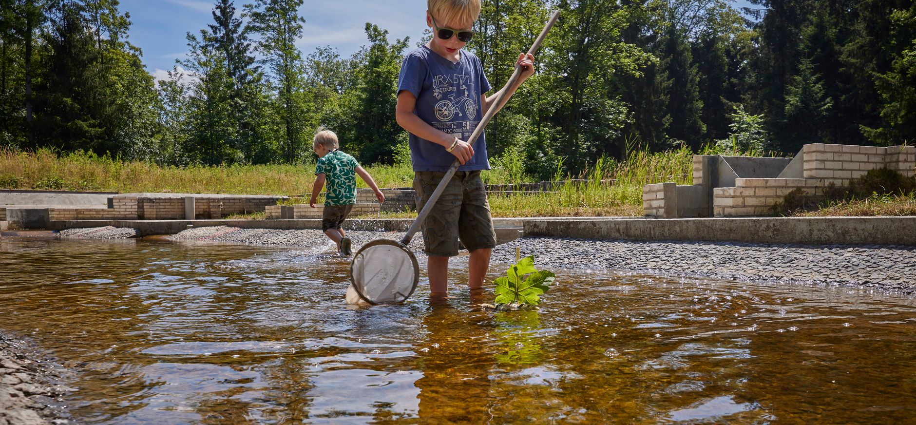 kinderen vangen waterbeestjes