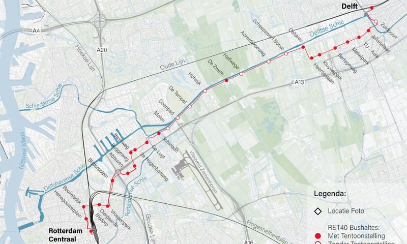 Locaties buslijn 40 Rotterdam Delft
