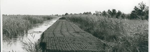 Historische foto van een legakker waar turf op te drogen ligt
