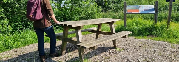 Picknickbank en informatiebord langs het Vredevoetpad