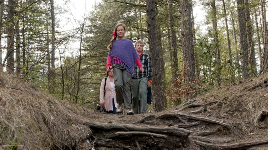 Gezin wandelen door natuur
