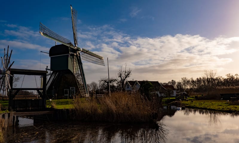 Wipmolen de Trouwe Wachter in avondzon