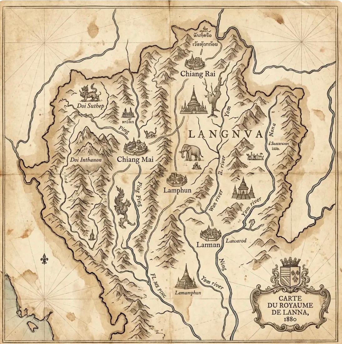 Map of the Kingdom of Lanna, 1880
