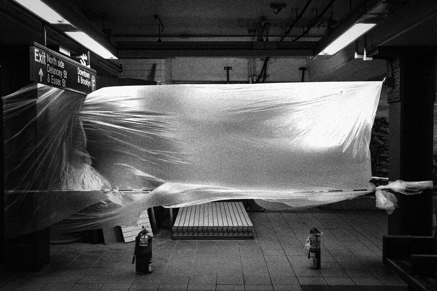 Plastic film flying in subway