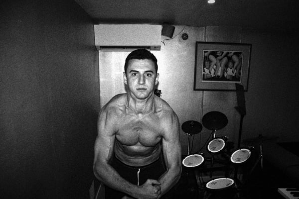 David flexing his body