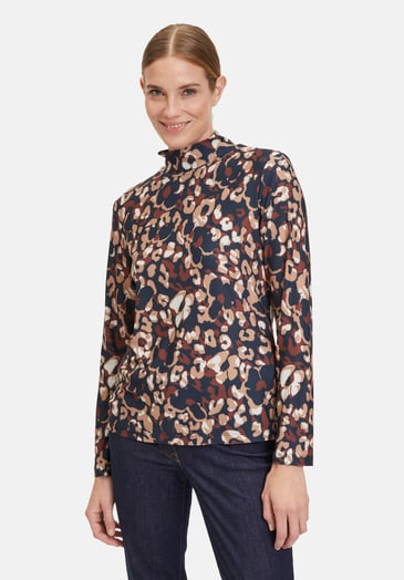 BETTY BARCLAY HAUT COL MONTANT IMPRIMÉ CAMEL MARINE SATINÉ