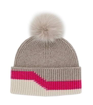 MITCHIES TUQUE EN CACHEMIRE A TROIS TONS AVEC POMPOM FOURRURE