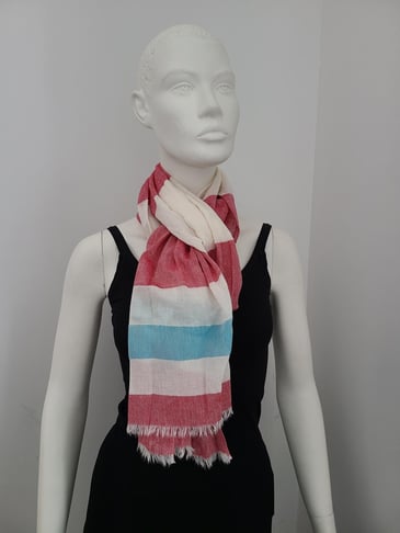 FRAAS FOULARD D'ÉTÉ RAYÉ EN BLOC BEIGE/ROUGE-ROSÉ