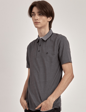 POINT ZERO HOMME POLO CHARCOAL COL AVEC BOUTONS