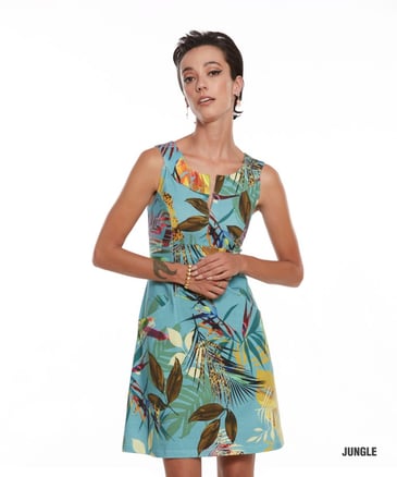 YUL VOY ROBE IMPRIMÉE AVEC 2 POCHES SANS MANCHE COL ROND FENDU