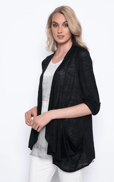 PICADILLY CARDIGAN LÉGER NOIR SANS ATTACHE MANCHE 3/4 AJUSTABLE
