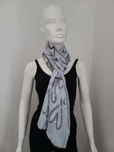 FRAAS FOULARD D'ÉTÉ BLEU POUDRE IMPRIMÉ COEURS KAKI/ROSE/NOIR