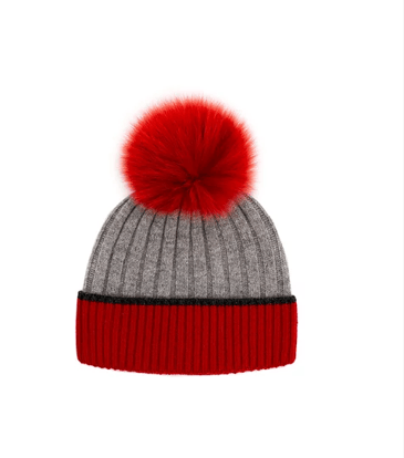 MITCHIE MATCHING TUQUE GRISE POMPON ROUGE GROS REBORD ROUGE