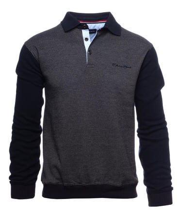 ETHNIC BLUE SWEATER HOMME COL POLO DEVANT MOTIF GRIS