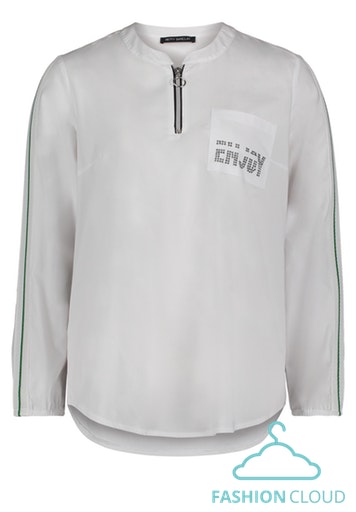 BETTY BARCLAY BLOUSE BLANCHE ZIP DEVANT ET LIGNE VERTE À LA MANCHE
