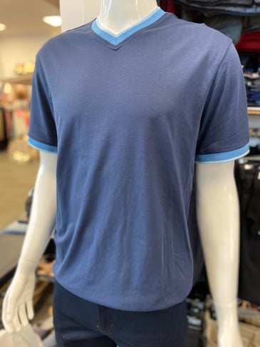 BUGATCHI T-SHIRT COL V MARINE