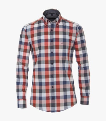CASA MODA CHEMISE À MANCHE LONGUE CARREAUTÉ ROUGE-ORANGÉ/MARINE/GRIS