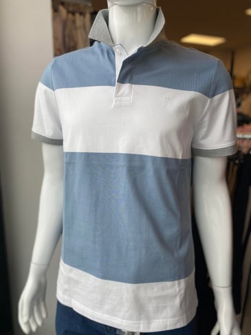 MICHAEL KORS HOMME T-SHIRT POLO RAYE BLEU BLANC