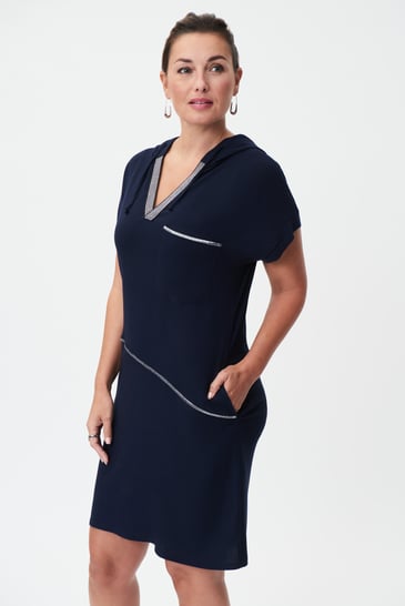 JOSEPH RIBKOFF ROBE CAPUCHE COL V COL BRILLANT MARINE