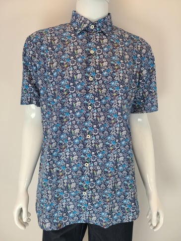 BUGATCHI CHEMISE POUR HOMME À MANCHE COURTE MARINE IMPRIMÉ