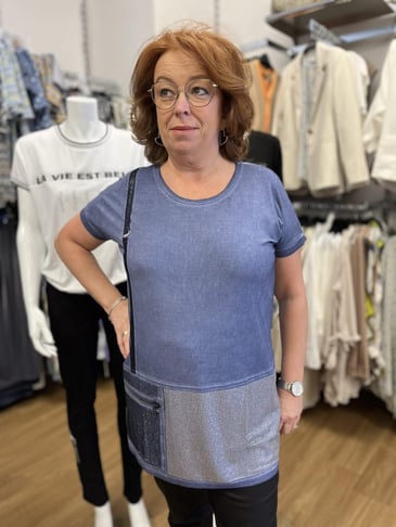 TRICOTTO TUNIQUE BLEUE AVEC BRILLANT ARGENT