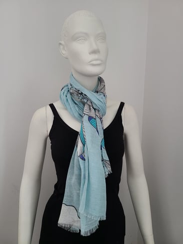 FRAAS FOULARD D'ÉTÉ BLEU IMPRIMÉ FEUILLES TON DE BLEU