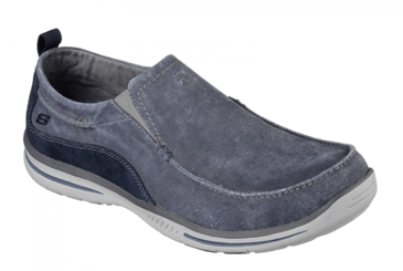 SKECHERS SOULIER POUR HOMME EN TISSU GRIS/MARINE SANS LACET AVEC SEMELLE GRISE