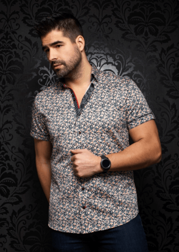 AU NOIR CHEMISE POUR HOMME À MANCHE COURTE IMPRIMÉE
