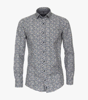 CASA MODA CHEMISE FOND GRIS À MOTIF TURQUOISE