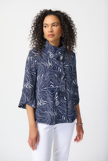 JOSEPH RIBKOFF BLOUSON IMPRIMÉ ABSTRAIT MANCHE BOUFFANTE