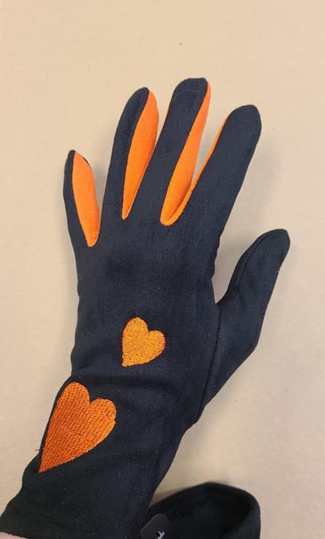 AXELLE GANT POUR FEMME TAILLE UNIQUE NOIR COEUR ORANGE