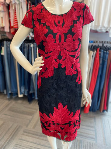 FRANK LYMAN ROBE CHIC NOIR AVEC BRODERIE ROUGE/NOIR GR 10
