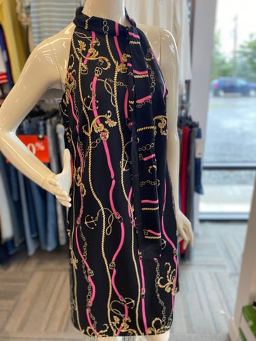 FRANK LYMAN ROBE LICOU IMPRIMÉ CHAINE ET CEINTURE ROSE