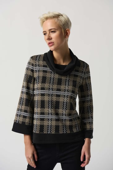 JOSEPH RIBKOFF HAUT EN TRICOT COL BAVEUX IMPRIME