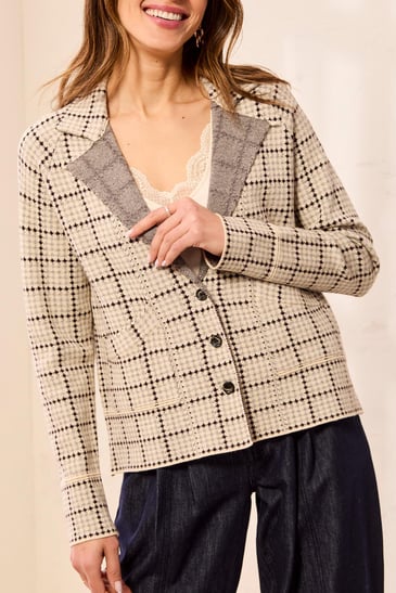Tribal cardigan à carreaux manches longues