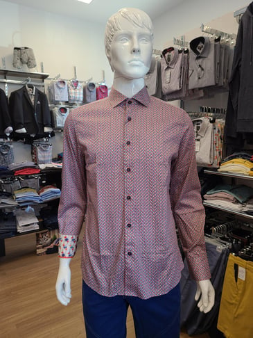 MR. SMITH CHEMISE À MANCHE LONGUE POUR HOMME IMPRIMÉE ROUGE,ORANGE ET BLEU