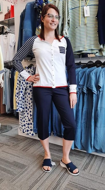 LISETTE CAPRI MARINE UNI AVEC BANDE DE TAILLE AMINCISSANTE