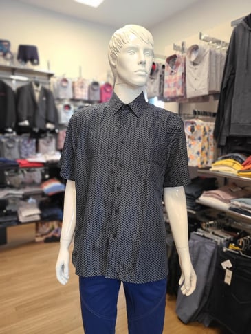 SERGIO LOUIS CHEMISE À MANCHE COURTE POUR HOMME MARINE IMPRIMÉE