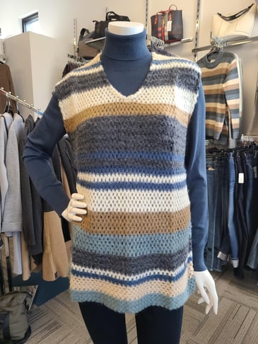 CREAM DÉBARDEUR RAYÉ EN TRICOT GROSSE MAILLE ET COL EN V