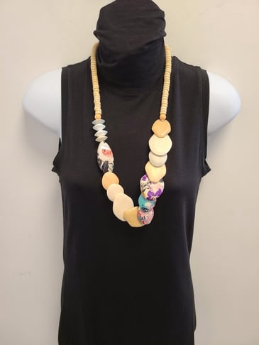 DI FIRENZE COLLIER AJUSTABLE EN BOIS AVEC MORCEAUX FLEURIS